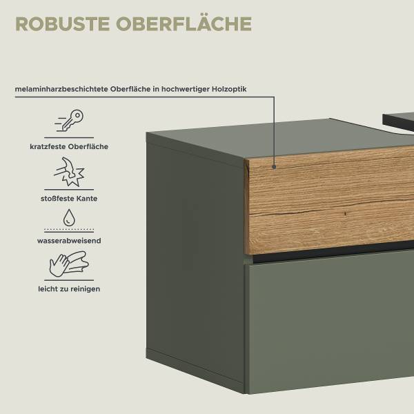 Badset Aqua 3-teilig Kombi B Dunkelgrün / Eiche Evoke Dekor - Mit Beleuchtung