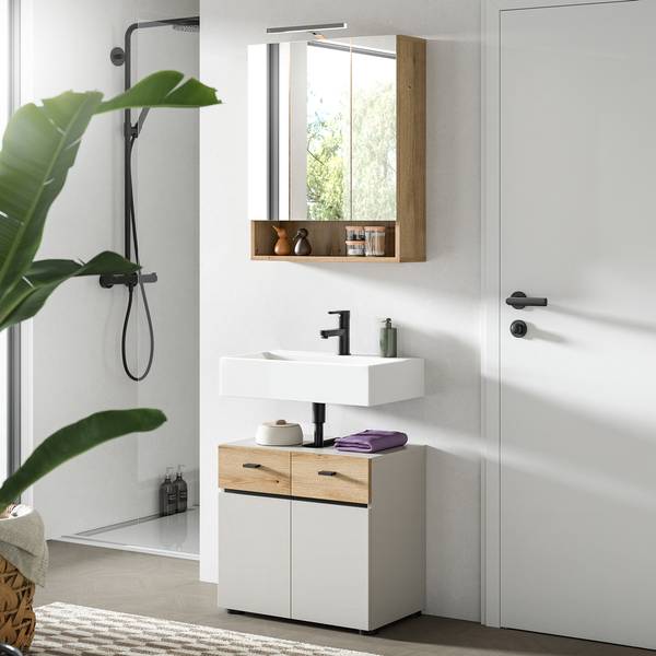 Badset Aqua 2-teilig Kombi A Kaschmir / Eiche Evoke Dekor - Mit Beleuchtung
