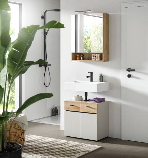 Badset Aqua 2-teilig Kombi A Kaschmir / Eiche Evoke Dekor - Mit Beleuchtung
