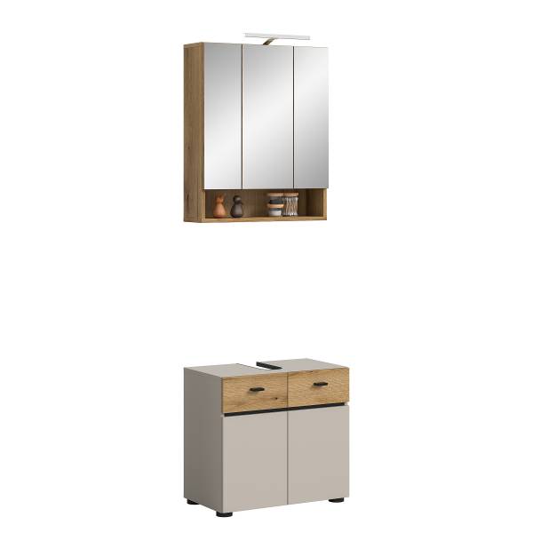 Badset Aqua 2-teilig Kombi A Kaschmir / Eiche Evoke Dekor - Mit Beleuchtung