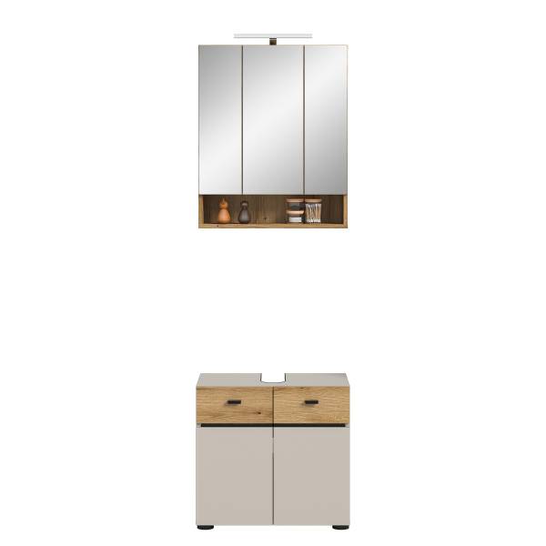 Badset Aqua 2-teilig Kombi A Kaschmir / Eiche Evoke Dekor - Mit Beleuchtung