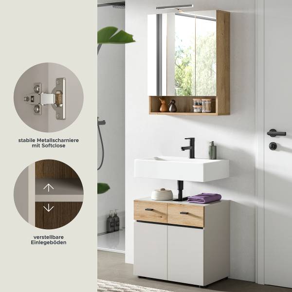 Badset Aqua 2-teilig Kombi A Kaschmir / Eiche Evoke Dekor - Mit Beleuchtung