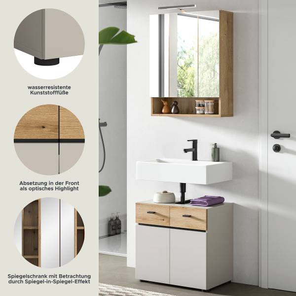 Badset Aqua 2-teilig Kombi A Kaschmir / Eiche Evoke Dekor - Mit Beleuchtung