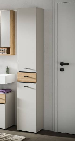 Hochschrank Aqua 32 cm breit Kaschmir / Eiche Evoke Dekor