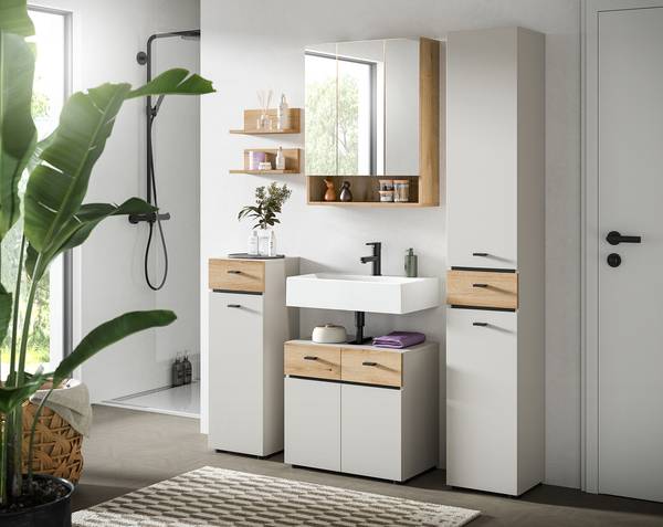 Hochschrank Aqua 32 cm breit Kaschmir / Eiche Evoke Dekor