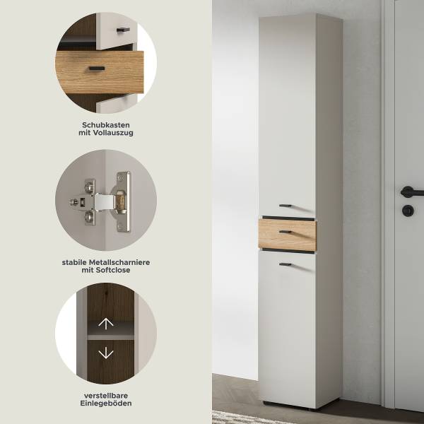 Hochschrank Aqua 32 cm breit Kaschmir / Eiche Evoke Dekor