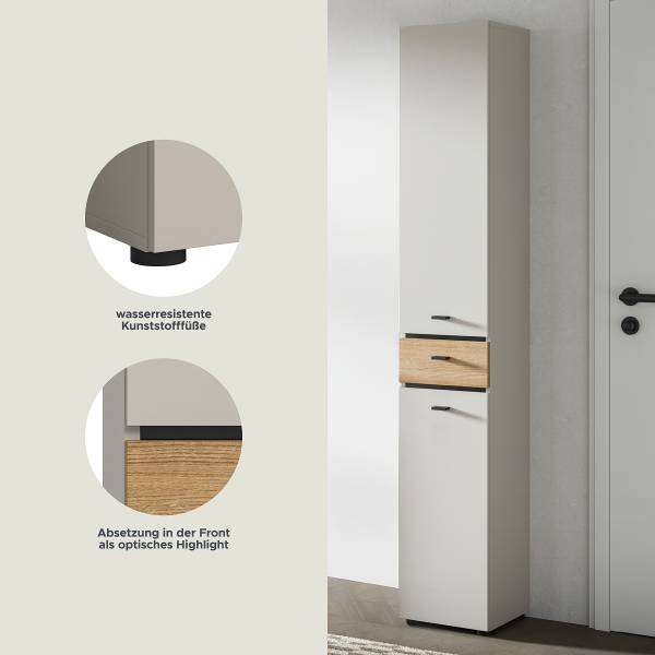 Hochschrank Aqua 32 cm breit Kaschmir / Eiche Evoke Dekor