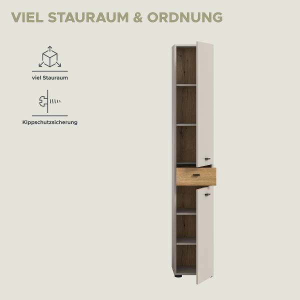 Hochschrank Aqua 32 cm breit Kaschmir / Eiche Evoke Dekor