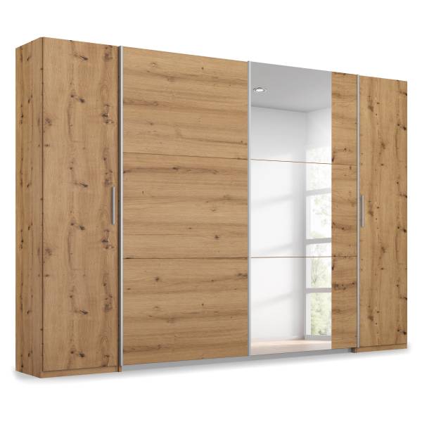Kombischrank Kronach mit Spiegel Eiche Artisan Dekor - Breite: 268 cm - Silber - 1 Spiegeltür