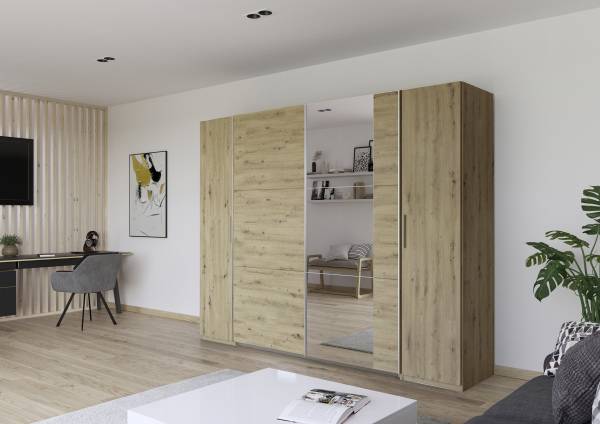 Kombischrank Kronach mit Spiegel Eiche Artisan Dekor - Breite: 268 cm - Silber - 1 Spiegeltür