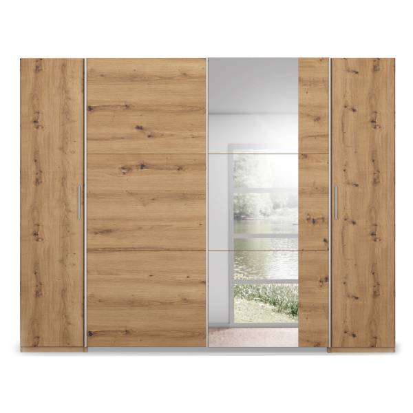 Kombischrank Kronach mit Spiegel Eiche Artisan Dekor - Breite: 268 cm - Silber - 1 Spiegeltür