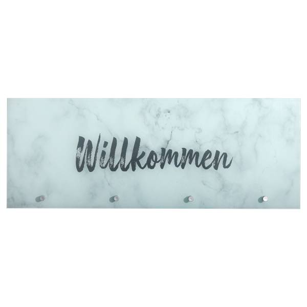 Garderobenleiste Lem - Willkommen Glas - Marmor Weiß Dekor