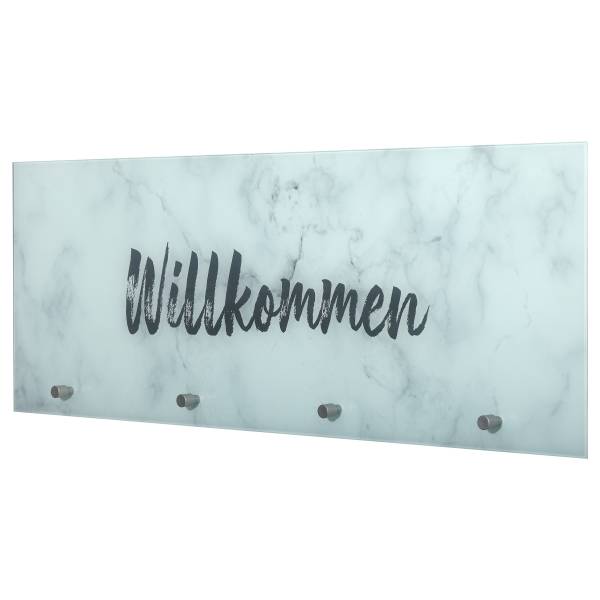 Garderobenleiste Lem - Willkommen Glas - Marmor Weiß Dekor