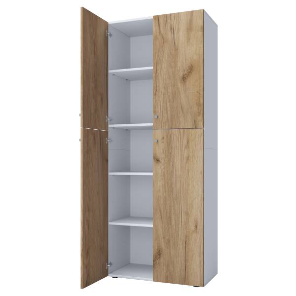 Aktenschrank Lona mit Schubladen Weiß / Eiche Hell Dekor - Höhe: 183 cm