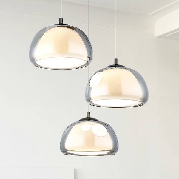 Suspension LED Avila Rond Fer / Verre coloré - 3 flammes - Noir / Chrome