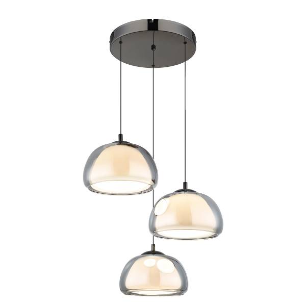 Suspension LED Avila Rond Fer / Verre coloré - 3 flammes - Noir / Chrome