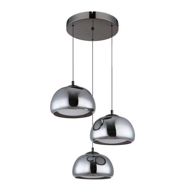 Suspension LED Avila Rond Fer / Verre coloré - 3 flammes - Noir / Chrome