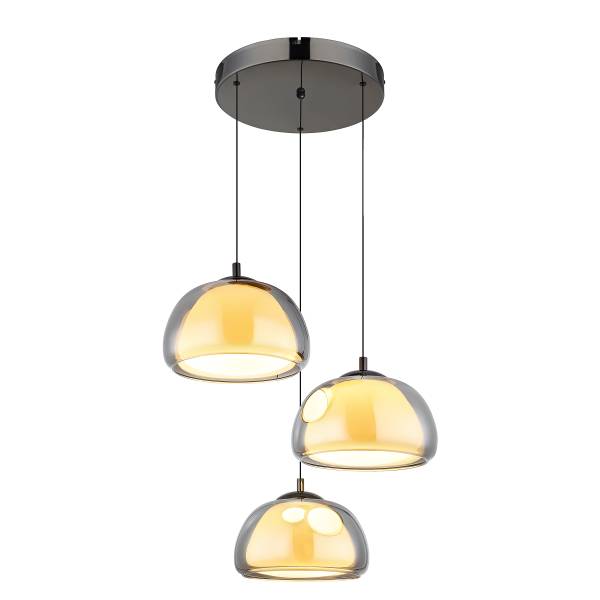 Suspension LED Avila Rond Fer / Verre coloré - 3 flammes - Noir / Chrome
