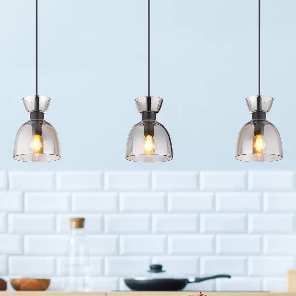 Hanglamp Massey ijzer/gekleurd glas - 3-lichts - zwart