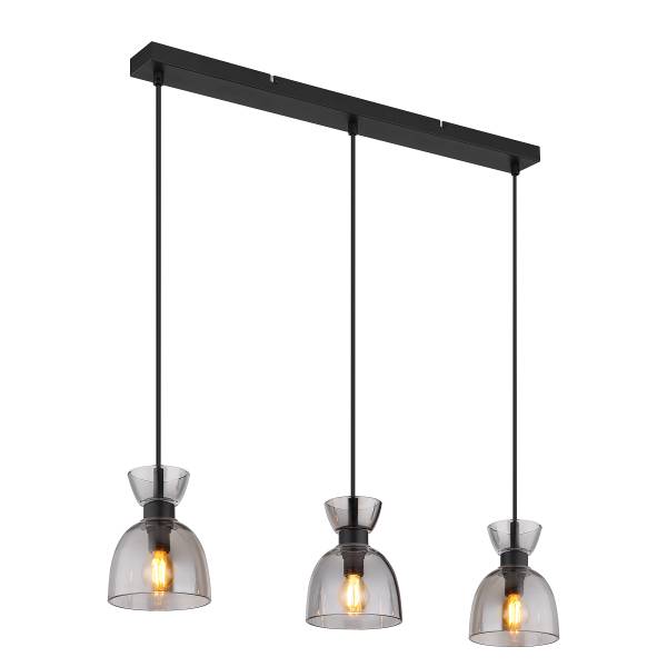 Hanglamp Massey ijzer/gekleurd glas - 3-lichts - zwart