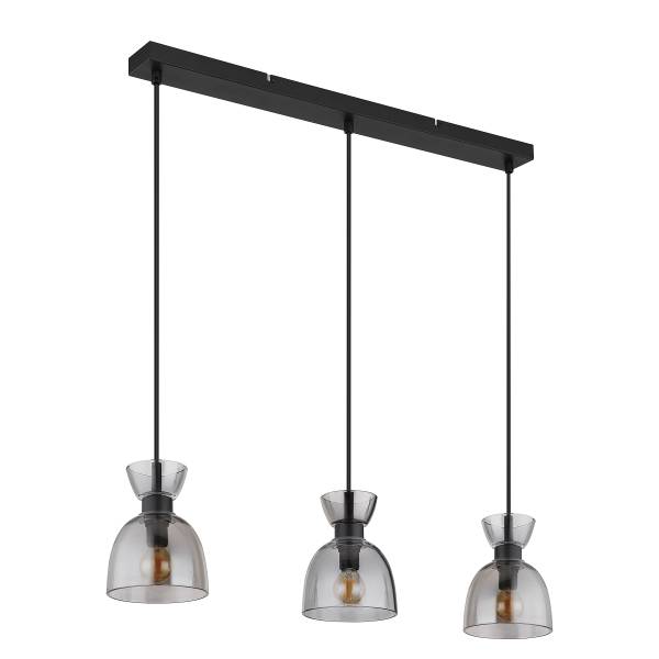 Hanglamp Massey ijzer/gekleurd glas - 3-lichts - zwart