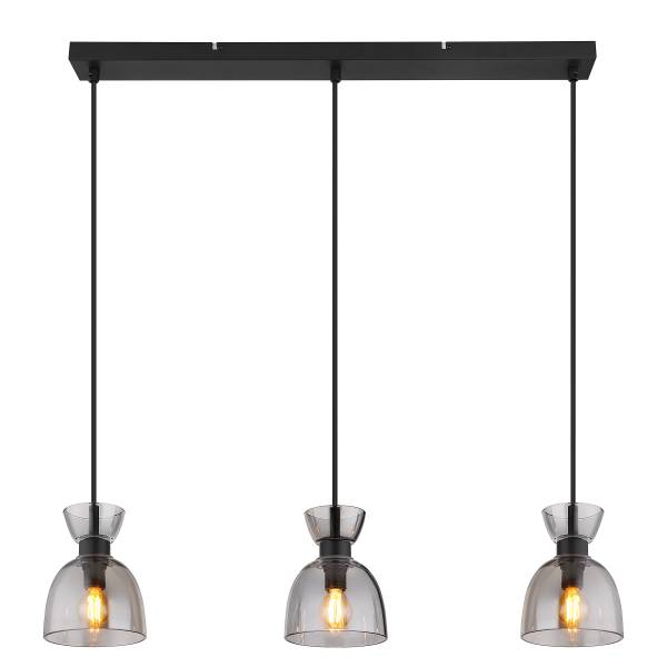 Hanglamp Massey ijzer/gekleurd glas - 3-lichts - zwart