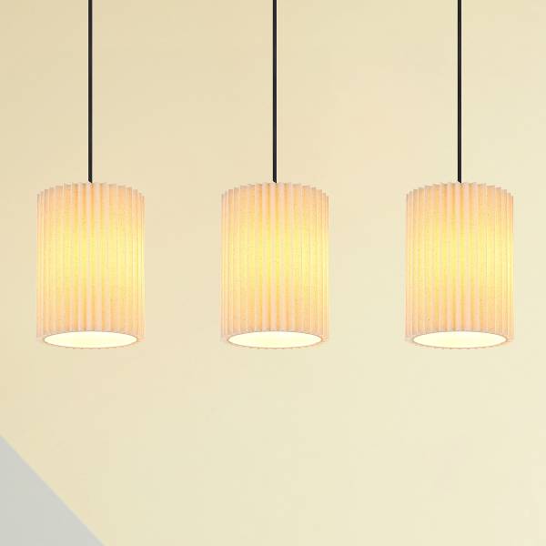 Pendelleuchte Page Eisen / Textil - Beige - 3-flammig
