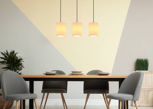 Pendelleuchte Page Eisen / Textil - Beige - 3-flammig