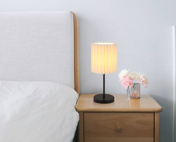 Tischleuchte Page Eisen / Textil - Beige - 1-flammig
