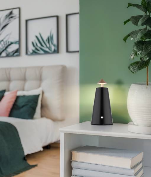 LED-tafellamp Liva ijzer/steengoed - 1-lichts - zwart/cappuccinokleurig