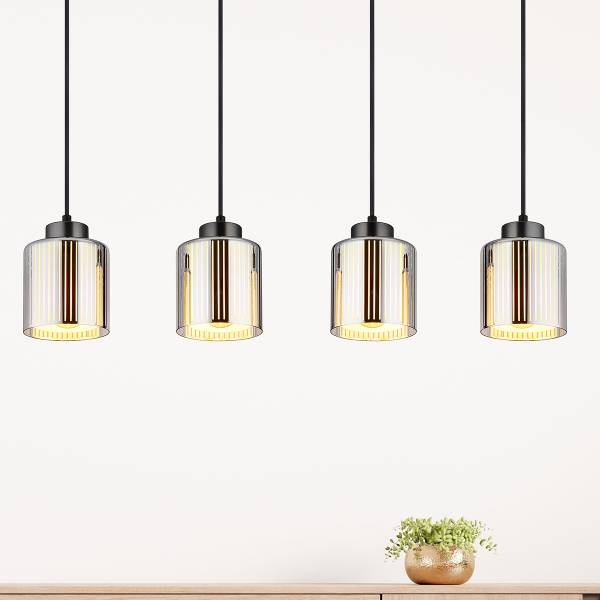 Hanglamp Felicia ijzer/opaalglas - zwart - Aantal lichtbronnen: 4