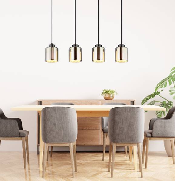Hanglamp Felicia ijzer/opaalglas - zwart - Aantal lichtbronnen: 4