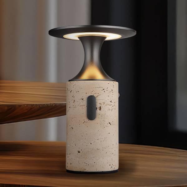 LED-tafellamp Travertin type D ijzer/steengoed - grijs/beige - 1-lichts