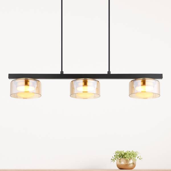 LED-Pendelleuchte Higgins Eisen / Farbglas - Bernstein - Flammenanzahl: 3