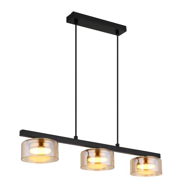 LED-Pendelleuchte Higgins Eisen / Farbglas - Bernstein - Flammenanzahl: 3