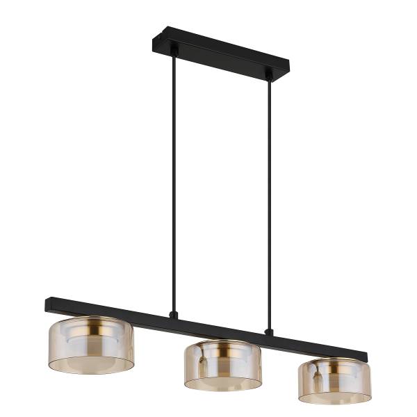 LED-Pendelleuchte Higgins Eisen / Farbglas - Bernstein - Flammenanzahl: 3