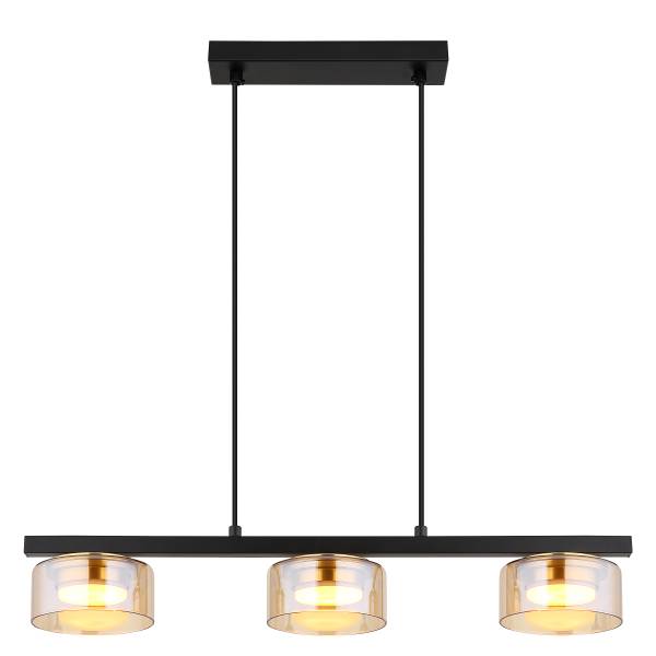 LED-Pendelleuchte Higgins Eisen / Farbglas - Bernstein - Flammenanzahl: 3