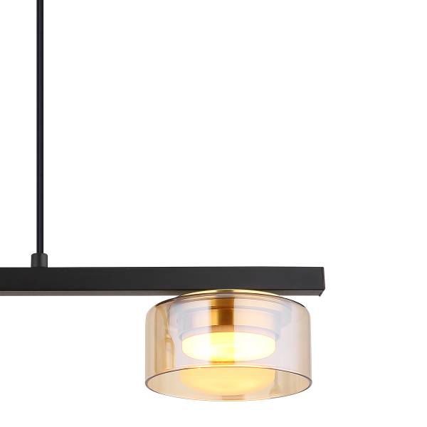 LED-Pendelleuchte Higgins Eisen / Farbglas - Bernstein - Flammenanzahl: 3