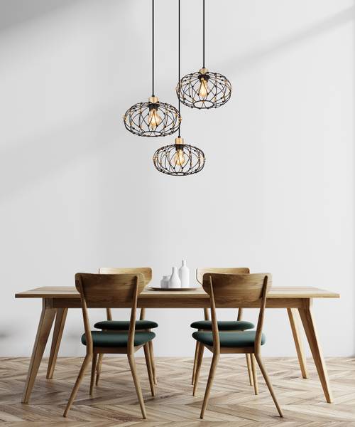 Hanglamp Greys rond ijzer - zwart/goudkleurig - Aantal lichtbronnen: 3