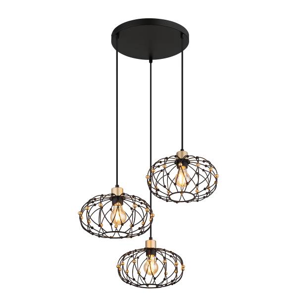 Hanglamp Greys rond ijzer - zwart/goudkleurig - Aantal lichtbronnen: 3