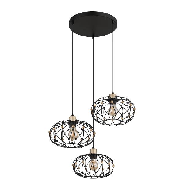 Hanglamp Greys rond ijzer - zwart/goudkleurig - Aantal lichtbronnen: 3