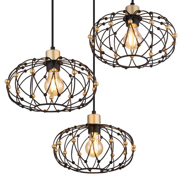 Hanglamp Greys rond ijzer - zwart/goudkleurig - Aantal lichtbronnen: 3
