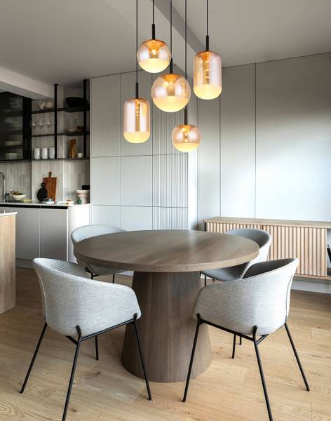 LED-Pendelleuchte Severin Rund Eisen / Farbglas - Schwarz / Bernstein - Flammenanzahl: 5