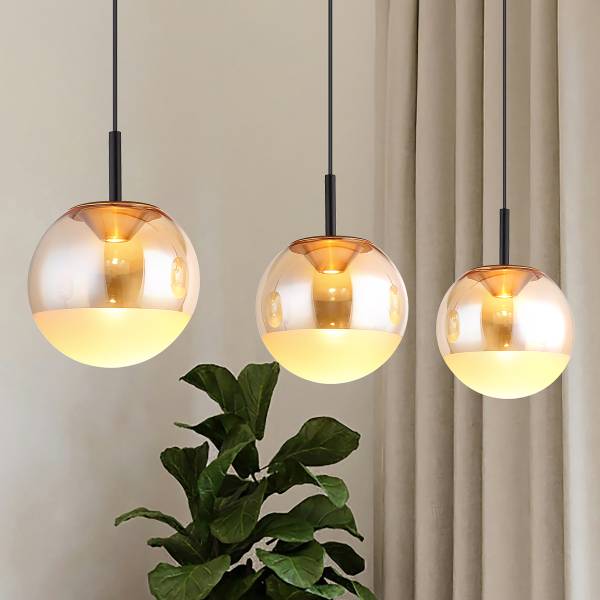 Suspension LED Severin Fer / verre coloré - noir / ambre - 3 flammes