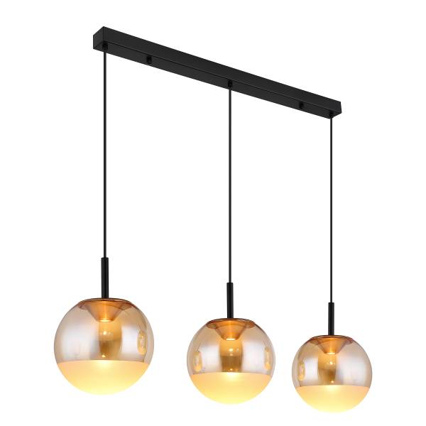 Suspension LED Severin Fer / verre coloré - noir / ambre - 3 flammes