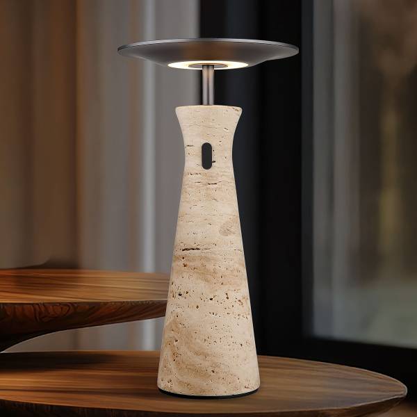 LED-Tischleuchte Travertin Typ C Eisen / Steingut - Grau / Beige - 1-flammig