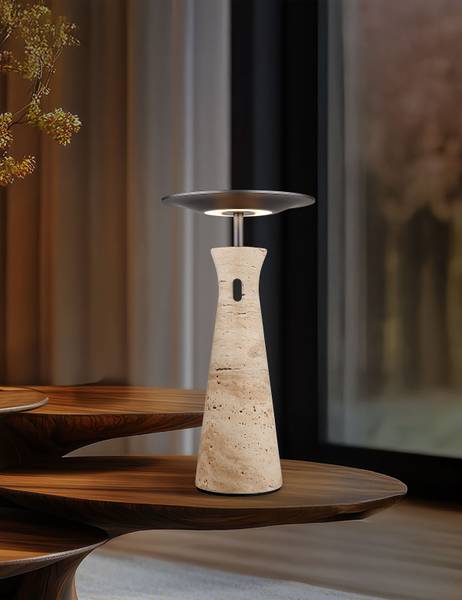 LED-Tischleuchte Travertin Typ C Eisen / Steingut - Grau / Beige - 1-flammig