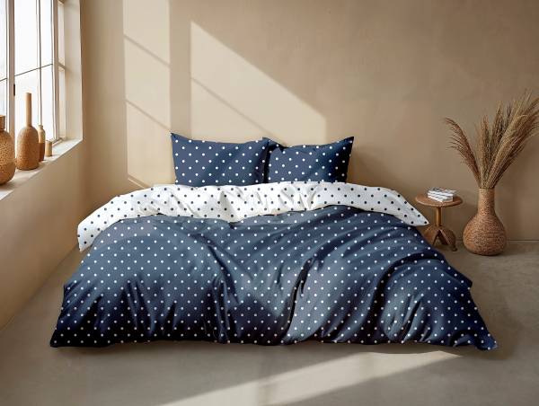 Renforcé-Bettwäsche Punta di Cotone Marineblau - 240 x 250 cm + 2 Kissen 60 x 70 cm