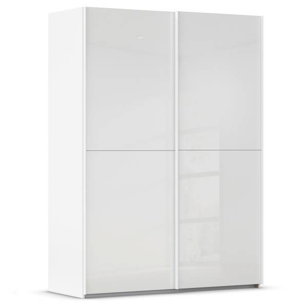 Schwebetürenschrank Fifty - Glas Weiß - Breite: 162 cm - Ohne Spiegeltür/-en