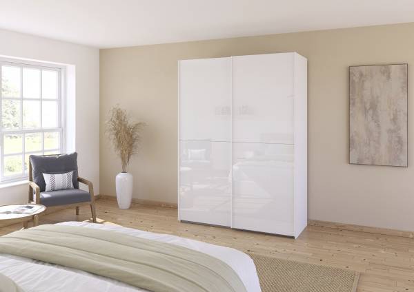 Schwebetürenschrank Fifty - Glas Weiß - Breite: 162 cm - Ohne Spiegeltür/-en